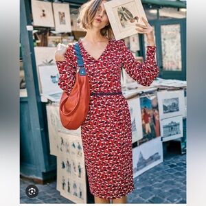 NWT Boden Red Floral V-Neck Long Sleeve Dress